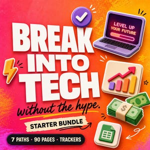 Pack de démarrage Break Into Tech, feuille de route de carrière PDF, outil de suivi des emplois (téléchargement numérique)