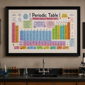 Set posters van het periodiek systeem | Decoratie voor scheikundelessen, STEM-kaarten (digitale download)