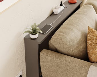 Console étroite à placer derrière un canapé avec passe-câbles intégré, table d'appoint de 15 cm de profondeur pour salons contemporains