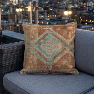 Boho Türkis Medaillon Kissenbezug, 18x18 anatolischen Kilim Stil, Chenille Kissen, Outdoor Sofa Akzent Geschenk
