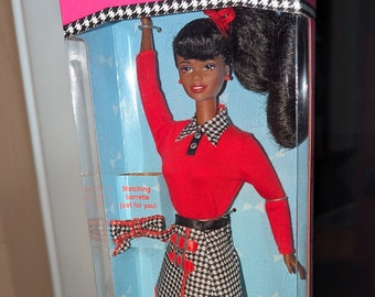 1997 NIB Mattel Ponytails Barbie #18142 AAFES Special Edition Black Vintage NRFB - African American Doll, retro outfit houndstooth skirt