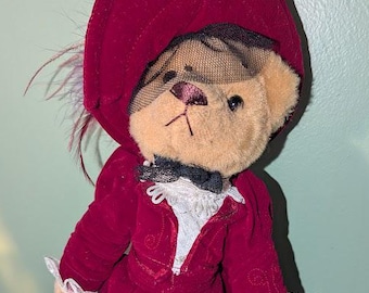 Brass Button Teddy Bear 12" Gabrielle 1910's "20th Century Collectibles" by Joshua Goodridge w/ stand - Victorian dress