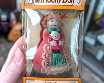 1980's Vintage lil Chimers Porcelain Doll bell ornament, hanging Christmas tree ornament 3" heirloom doll