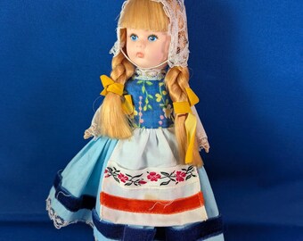 Vogue Ginny Dutch Girl 8" 1970's Chubby Face, pout mouth, blue eyes, blond braids  Faraway Lands - missing 1 clog
