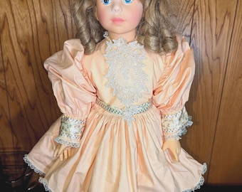 1992 Let's Play Dolls by Alice Darling & Madame Alexander Co. 20" Vinyl Doll - blonde hair, blue eyes - pink gown w/ lace and ribbons