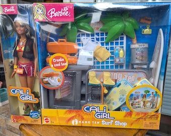 Cali Girl Hang Ten Surf Shop & Surfer Girl C6461 New in Packaging 2004 Mattel Barbie California NRFB Hard to find as a set