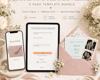 Canva Save The Date Website Template, Digital Wedding Invitation, Envelope Reveal, RSVP Address Form, Editable Mini Wedding Website