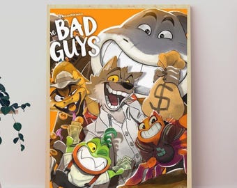 The Bad Guys Full Cast Poster, Bold Vibrant Fan Art Print, Kids Boys Bedroom Wall Decor