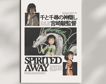 Spirited Away Chihiro Haku Poster, Retro Editorial Ghibli Fan Art Print, Bedroom Wall Decor