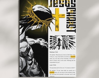 Jesus Christ Manga Style Poster, Dark Bold Faith Bible Verse Art Print, Teen Bedroom Wall Decor