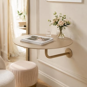 Wall Mounted Table, Round Metal Side Table, End Table, Sofa Table, Modern Console Table, Corner Table for Entryway and Living Room