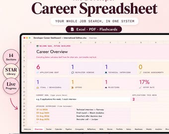 Developer Job Application Tracker | Career Dashboard, Excel, Google Sheets (Digital Download)