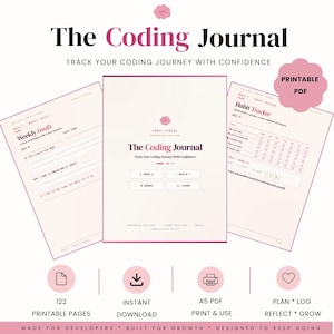 Coding Journal A5 Planner | Daily Logs, Habit Tracker, Reflection Prompts (Digital Download)