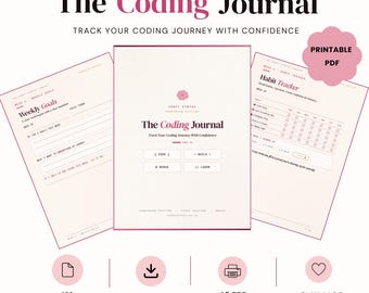 Coding Journal A5 Planner | Daily Logs, Habit Tracker, Reflection Prompts (Digital Download)