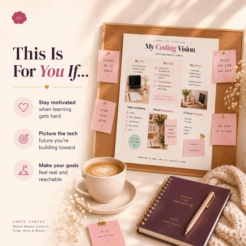 Vision Board per programmatori (stampabile) / Obiettivi per sviluppatori, Motivazione per le donne nel settore tecnologico / PDF stampabile immagine 5