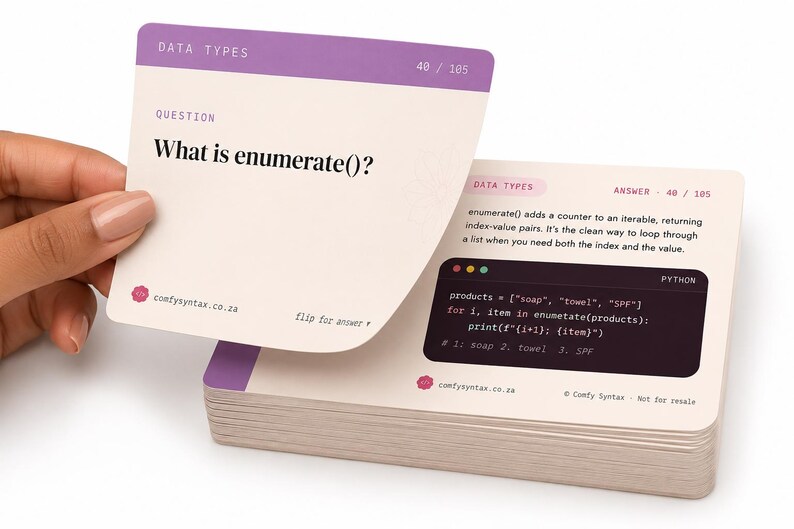 Python Coding Flashcards | 105 Syntax Study Cards, Beginner Revision Deck (Digital Download) image 10