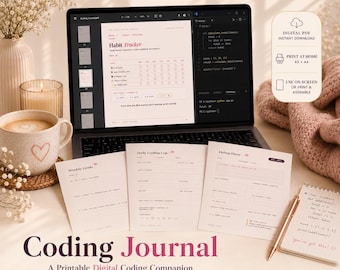 Coding Journal for Women | Python Study Planner, Goal Tracker (Printable PDF)