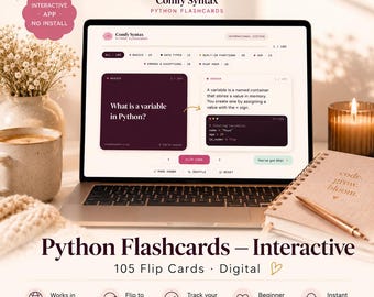 Interactive Python Flashcards | 105 Beginner Coding Study Cards (Digital Download)