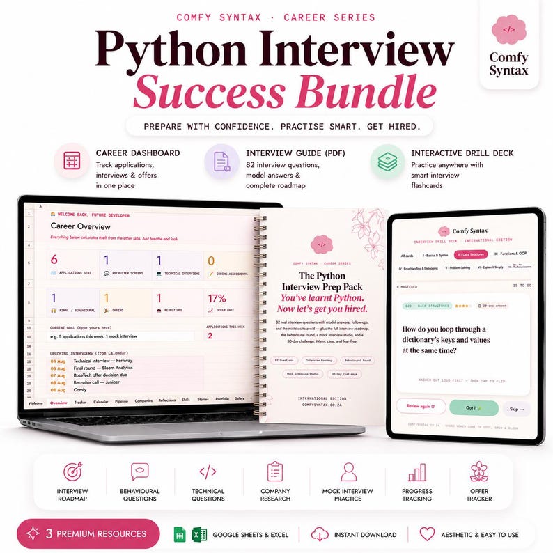 Python Interview Success Bundle | Career Dashboard, Interview Prep Guide PDF, Interactive Drill Deck (Digital Download) imagen 1