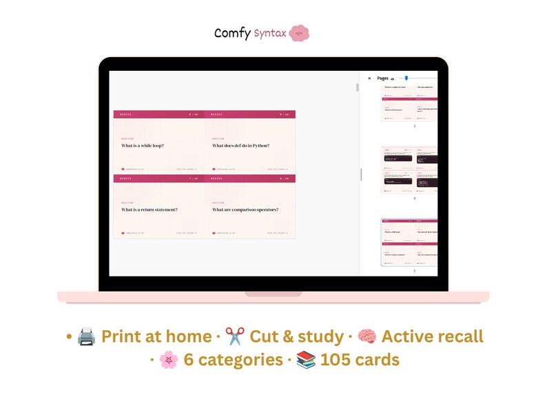 Python Coding Flashcards | 105 Syntax Study Cards, Beginner Revision Deck (Digital Download) 画像 8