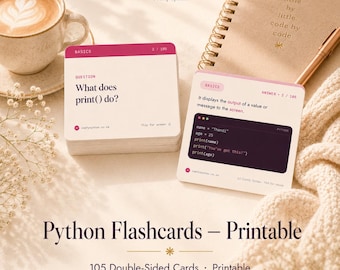 Python Flashcards for Beginners | 105 Printable Coding Revision Cards for Women | Active Recall