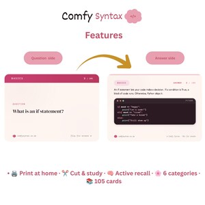 Python Coding Flashcards | 105 Syntax Study Cards, Beginner Revision Deck (Digital Download) 画像 2