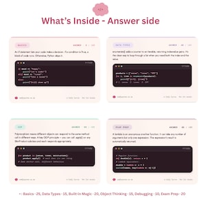 Python Coding Flashcards | 105 Syntax Study Cards, Beginner Revision Deck (Digital Download) 画像 4