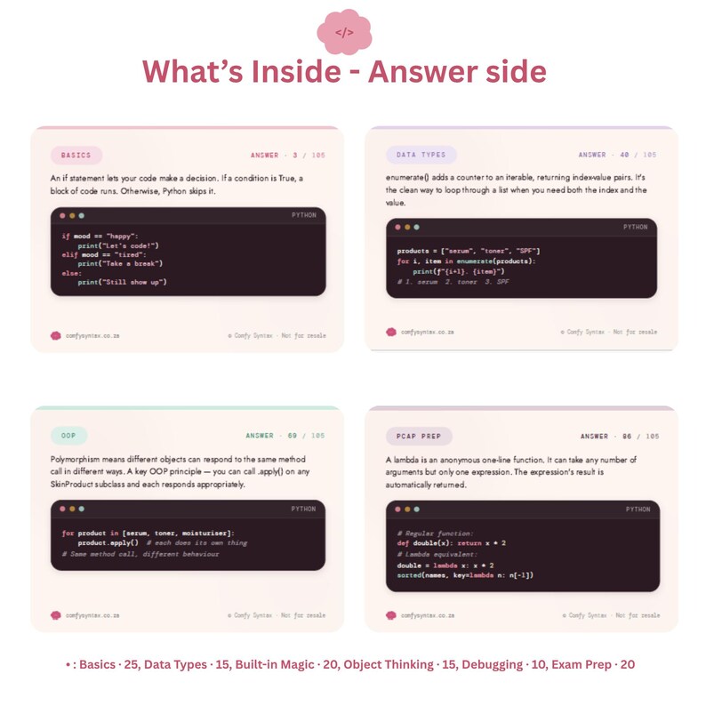 Python Coding Flashcards | 105 Syntax Study Cards, Beginner Revision Deck (Digital Download) 画像 4