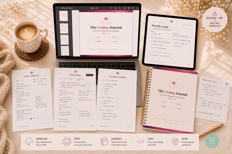 Coding Journal for Women | Python Study Planner, Goal Tracker (Printable PDF) image 7