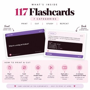 Python Coding Flashcards | 117 Syntax Study Cards, Beginner Revision Deck (Digital Download) image 3