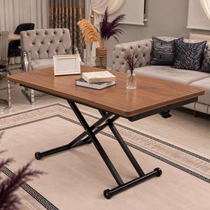 Walnut Lift Top Coffee Table, Convertible Dining Table, Adjustable Height & Expandable