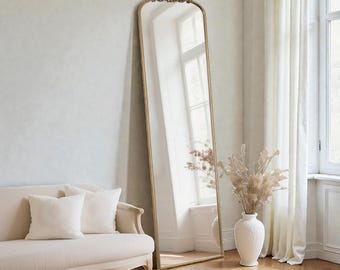 Antique Arched Floor Mirror 78x21, Ornate Vintage Full Length Mirror, Decorative Standing Bedroom Mirror