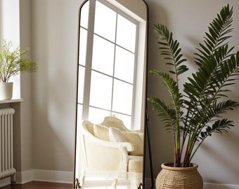 Aluminum Arch Floor Mirror 65x21, Modern Full Length Standing Mirror, Minimalist Bedroom Vanity Mirror