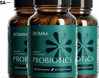 BIOMA Probiotics Supplement 60 Vegan Capsules | Digestive Health, Gut Support & Daily Probiotic Formula