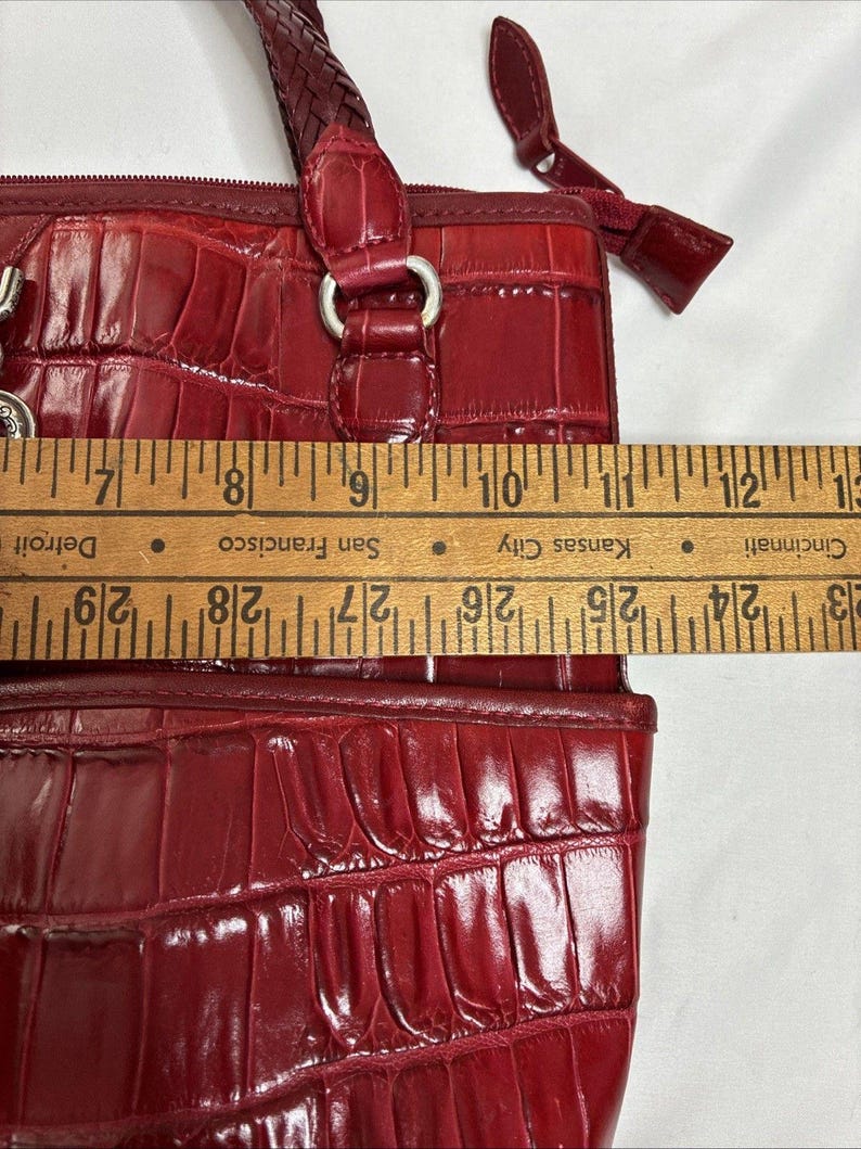 Vintage Brighton Penelope Bucket Shoulder Bag Croc Embossed Red Leather Purse image 8