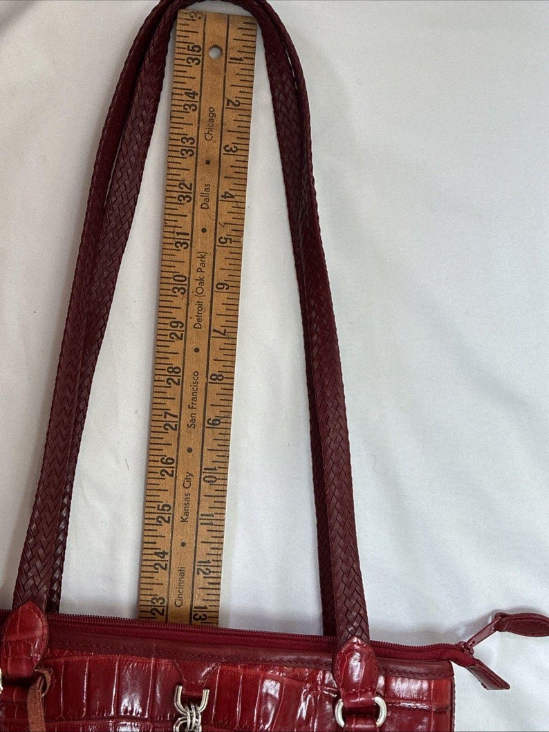 Vintage Brighton Penelope Bucket Shoulder Bag Croc Embossed Red Leather Purse image 10