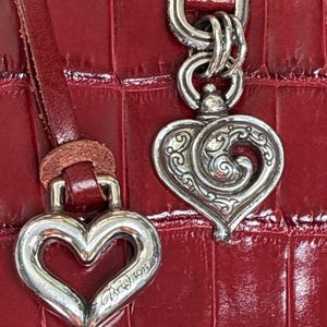 Vintage Brighton Penelope Bucket Shoulder Bag Croc Embossed Red Leather Purse image 3