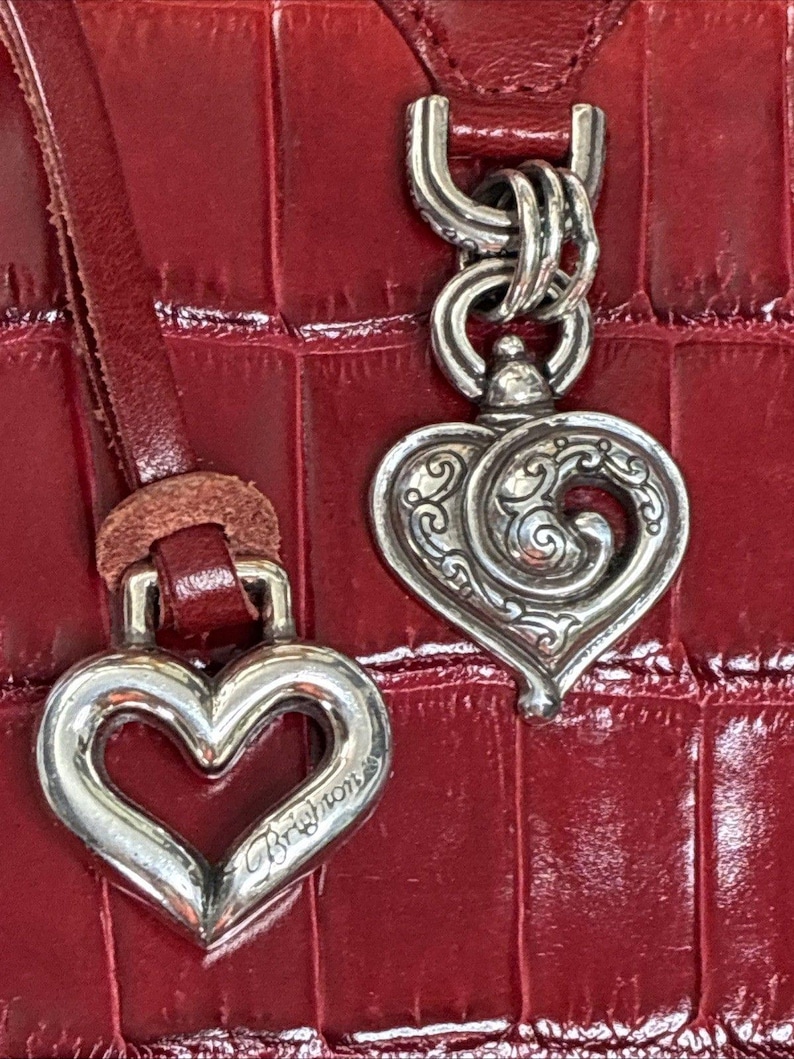 Vintage Brighton Penelope Bucket Shoulder Bag Croc Embossed Red Leather Purse image 3