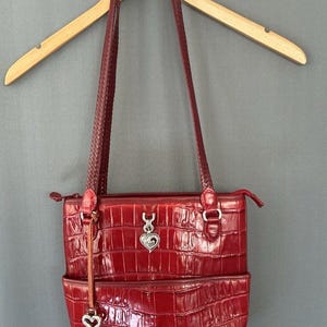 Vintage Brighton Penelope Bucket Shoulder Bag Croc Embossed Red Leather Purse image 1