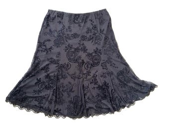 RQT Velvet Burnout Midi Skirt Sz PL Black Paisley Whimsigoth Fairy Grunge Y2K