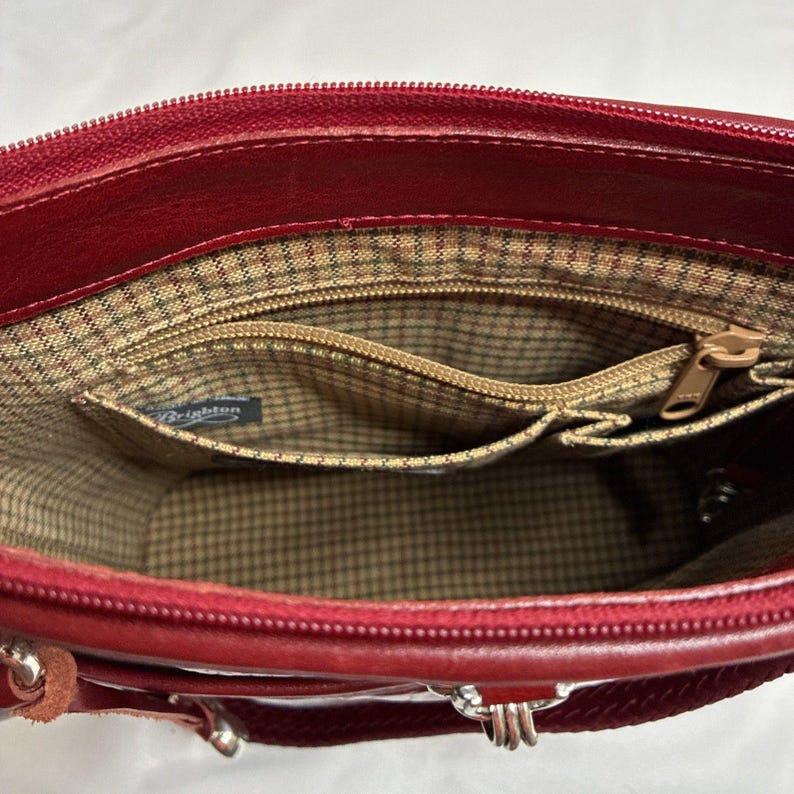 Vintage Brighton Penelope Bucket Shoulder Bag Croc Embossed Red Leather Purse image 5