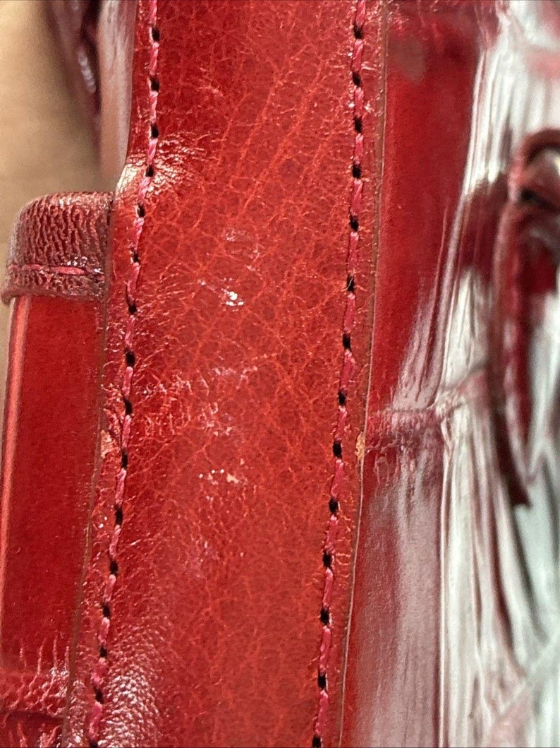 Vintage Brighton Penelope Bucket Shoulder Bag Croc Embossed Red Leather Purse image 12