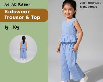 Naaipatroon kindertop en broek pdf, patroon outfit peuter meisjes, kinderkledingpatroon, naaipatroon beginners, maten 1Y-10Y