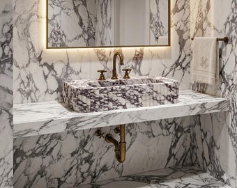 Ready to Ship! Luxury Handcrafted Marble Vessel Sink | Natural White Stone Bathroom Basin |  Elegant Luxury Stone Wash Basin