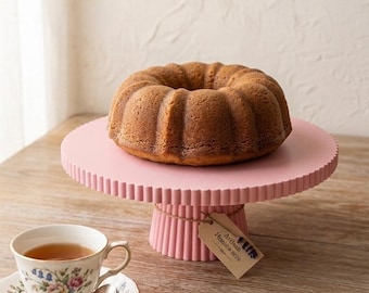 3D Printed Cake Stand | Pink Dessert Display Stand | Modern Ribbed Pedestal | Party Decor