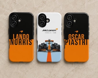 McLaren F1 telefoonhoesje Formula 1 Team Cover voor iPhone 17Pro, 16, 15, 14, 13, 12, 11, Samsung S26, S25, S24, S23, A16, A35, Pixel 10, 9, 8