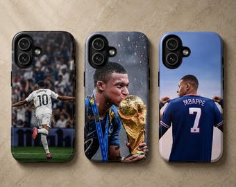 Kylian Mbappe telefoonhoesje voetbal Real Madrid Cover voor iPhone 17Pro, 16, 15, 14, 13, 12 Samsung S25, S24, S23, S22, A16, A26, Pixel 9, 8, 7