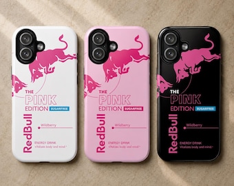 Red Bull Phone Case Custom Pink Edition Cover voor iPhone 17Pro, 16, 15, 14, 13, 12, 11, Samsung S26, S25, S24, S23, A16, A35, A55, Pixel 9