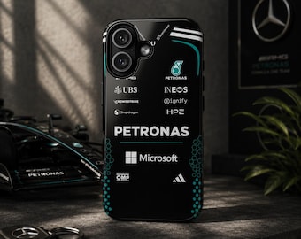Mercedes F1 telefoonhoes Formula 1 Suit 2026 Cover voor iPhone 17Pro, 16, 15, 14, 13, 12, 11, Samsung S26, S25, S24, A35, A55, Pixel 9, 8, 7