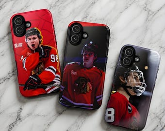 Connor Bedard Telefoonhoesje NHL Ice Hockey Chicago Blackhawks Cover voor iPhone 17Pro, 16, 15, 14, 13, 12, 11, Samsung S26, S25, S24 S23 A16 A35